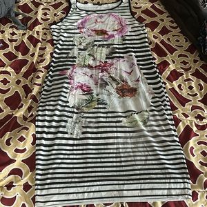 Black and white dress with floral print.